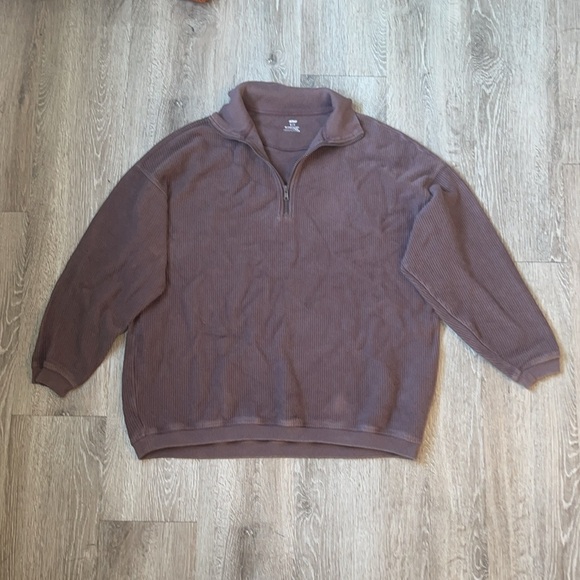 Aerie- Good Vibes Corded Oversized Quarter Zip Sweatshirt brown size small - Picture 2 of 7